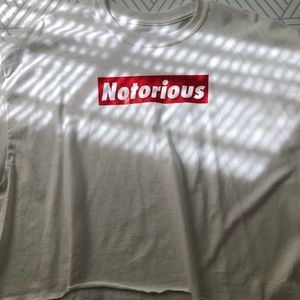 Notorious B.I.G. White glitter print logo crop top